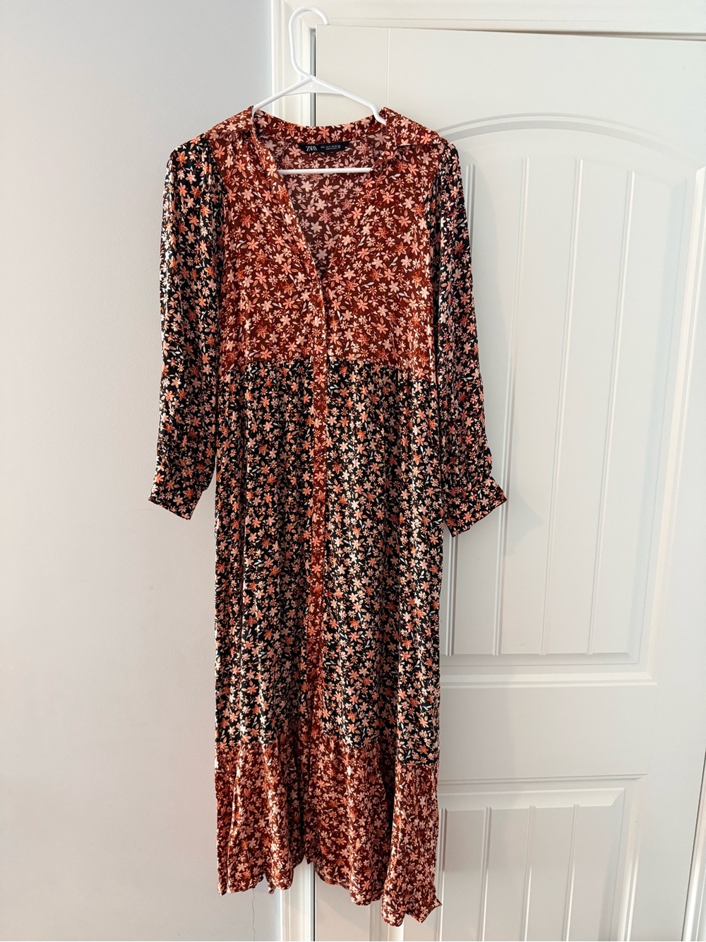 Zara Rust and Black Floral Maxi Dress